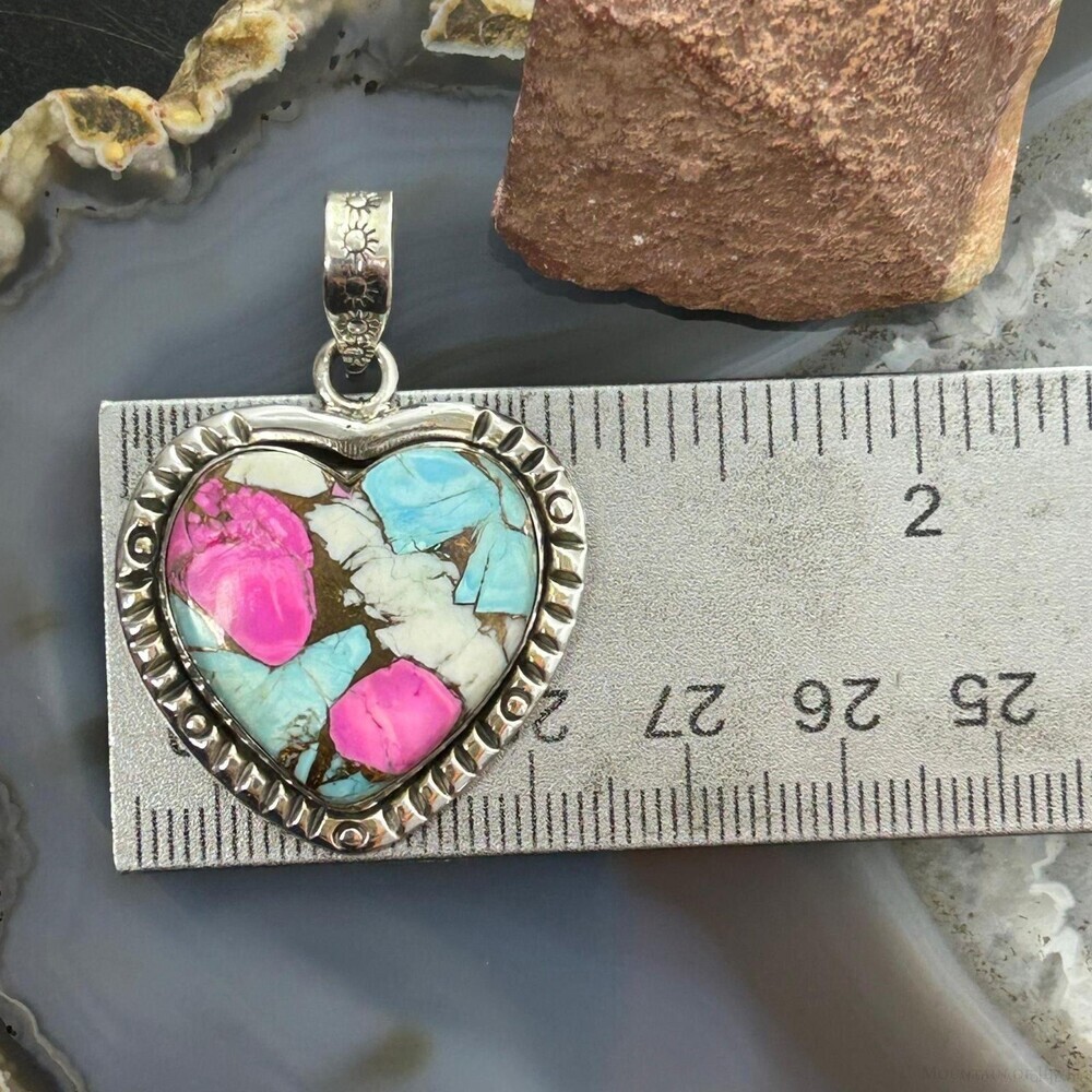 Sterling Silver Southwestern Style Cotton Candy Heart Pendant For Women #4 - Picture 9 of 10